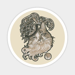 Kitty In A Tentacle Top Hat - Black Outlined Version Magnet